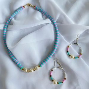 New handmade heishi beads jewelry set (necklace and earrings)